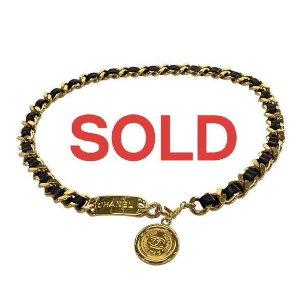 CHANEL - Gold Black Hardware Leather Belt 811-061025 - Picture 1 of 6